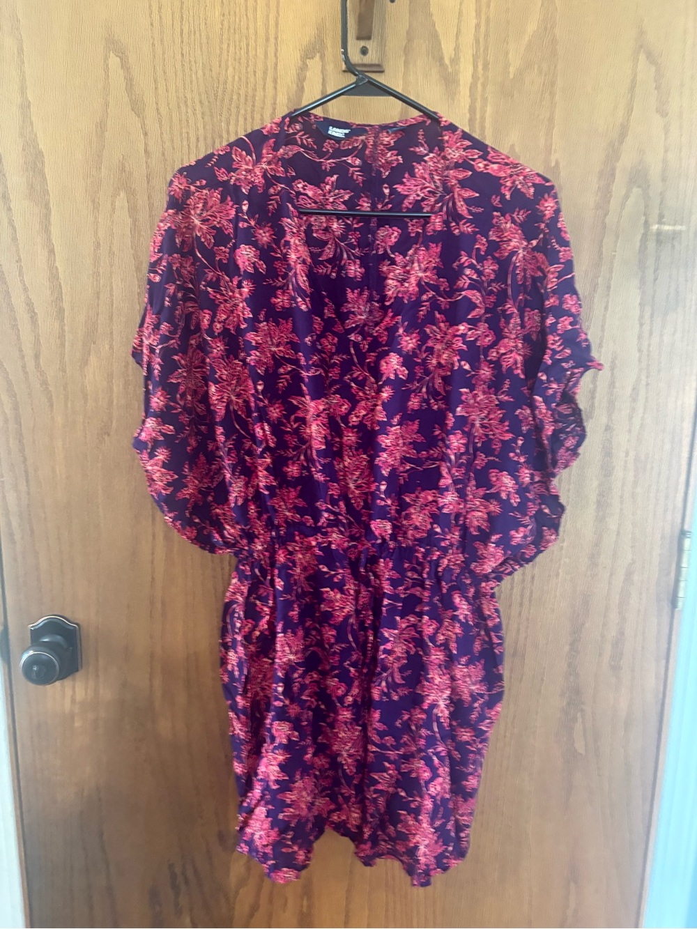 Lands' End Burgundy Dress with Coral Floral Print